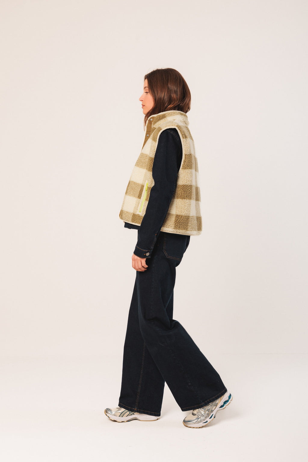 Teddy Paid  Fleece Vest