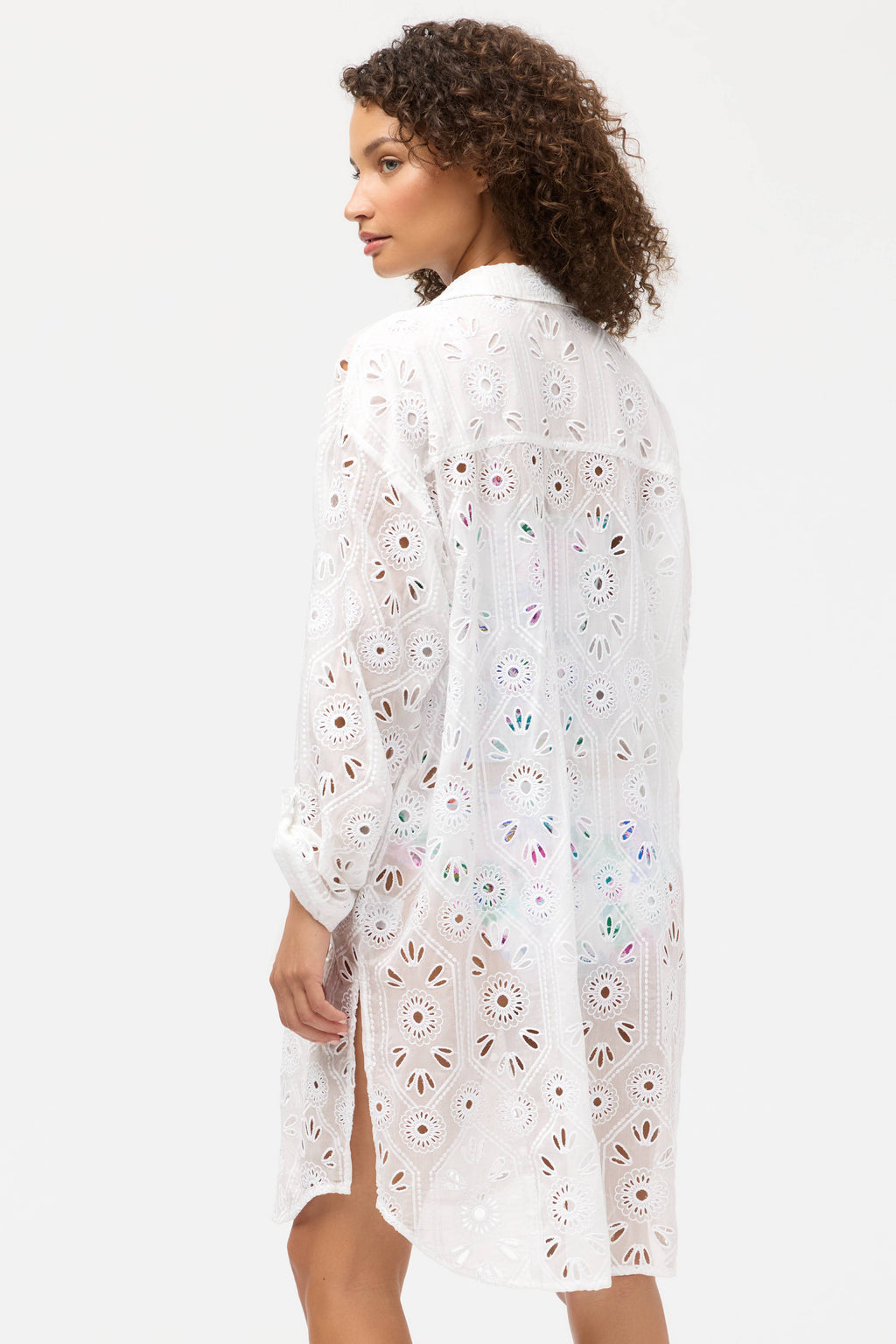 Eyelet Button Down Shirt Dress