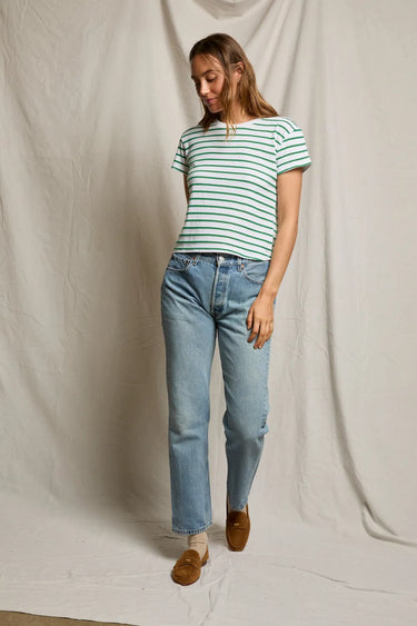 Everett Boxy Crewneck Tee - Grass Stripe