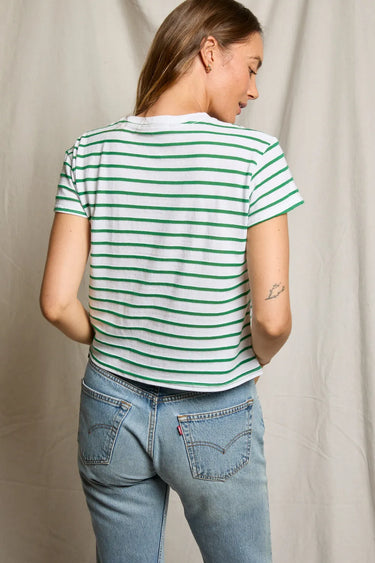 Everett Boxy Crewneck Tee - Grass Stripe