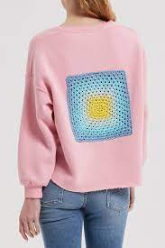 Cotton Sweatshirt with Crochet Patch