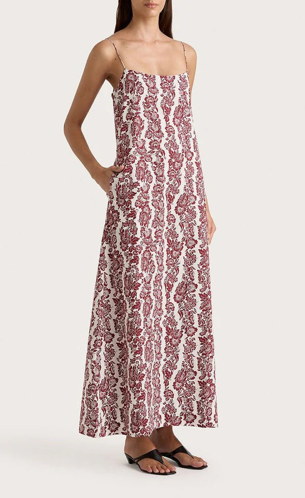 Alskar Maxi Dress Striped Floral Wine