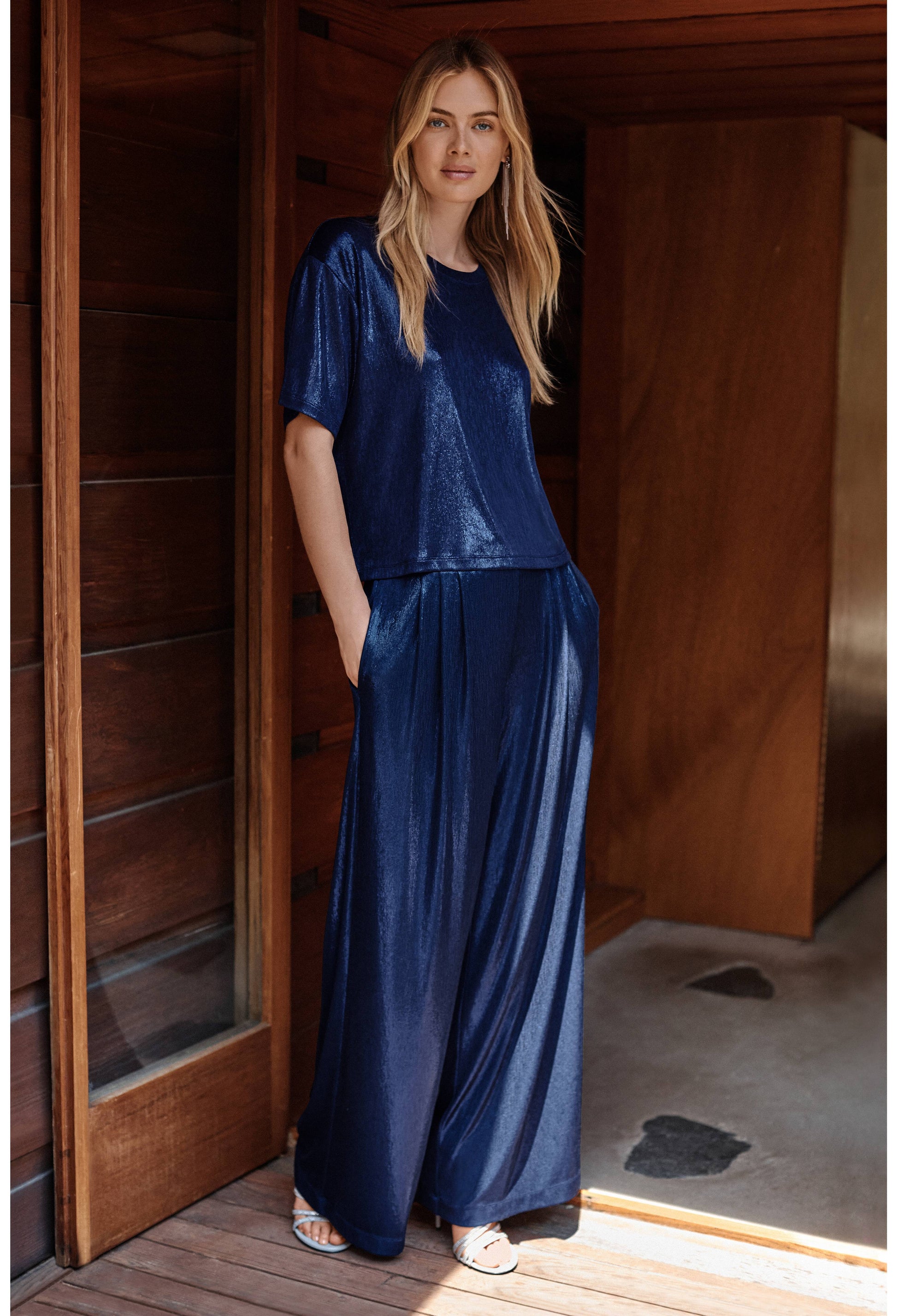 Bristol Knit Pant - Metallic Sapphire Blue