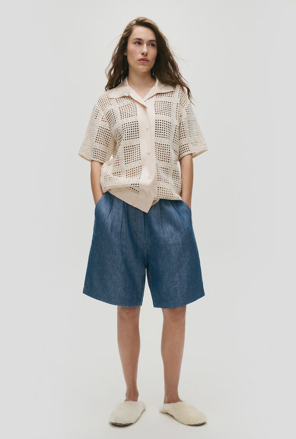 Cotton Grid Grandpa Shirt