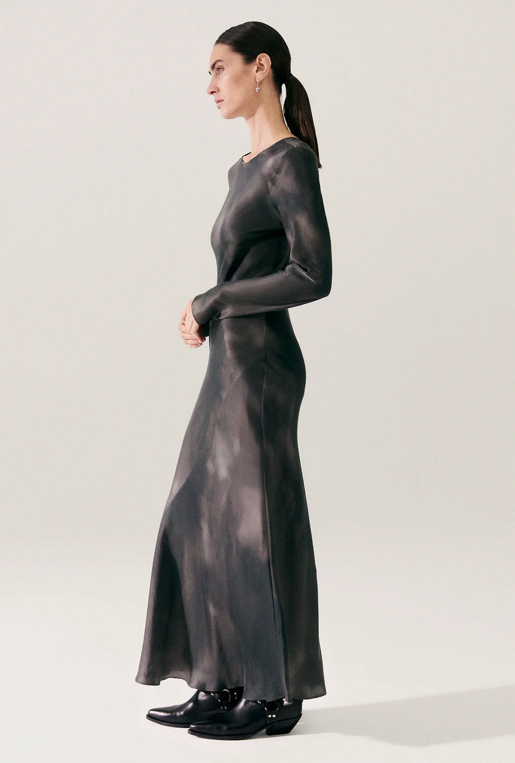 Full Sleeve Bias Dress - Smoke