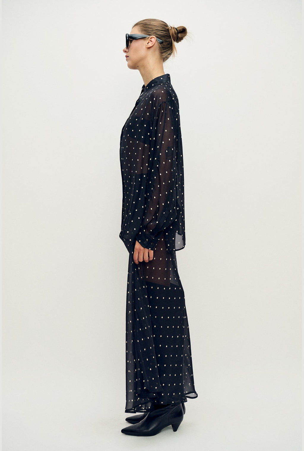 Long Bias Cut Skirt Small Polka Dot