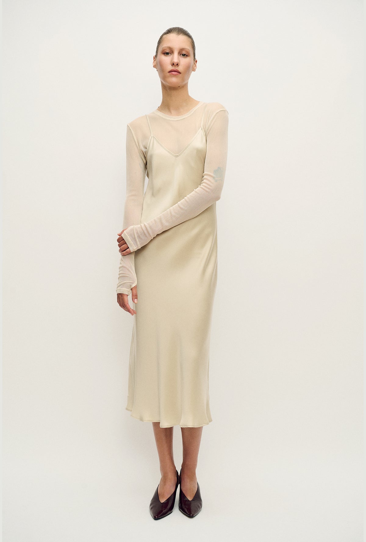 Mesh Long Sleeve Top Hazelnut