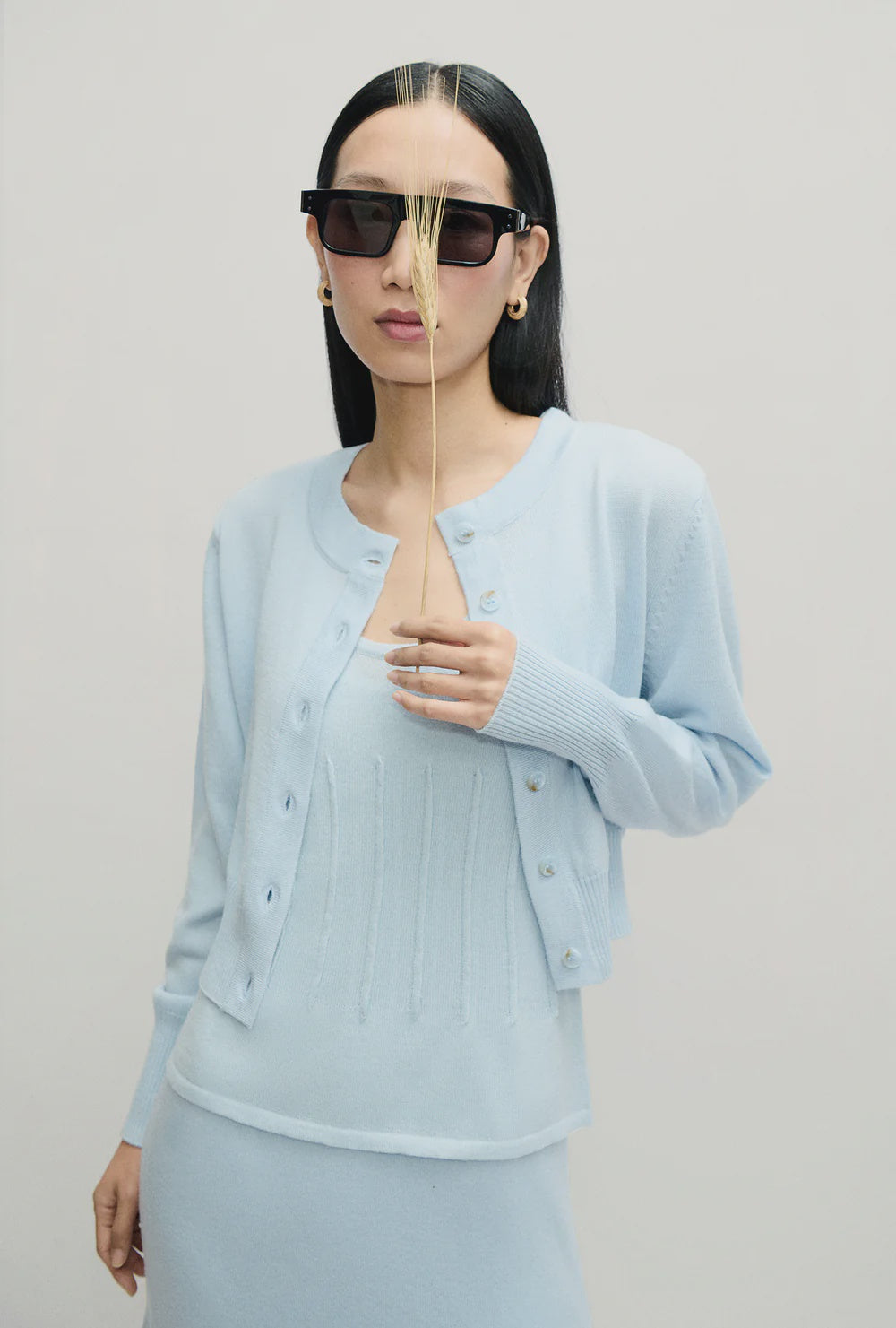 Wool Cropped Cardigan - Cornflower