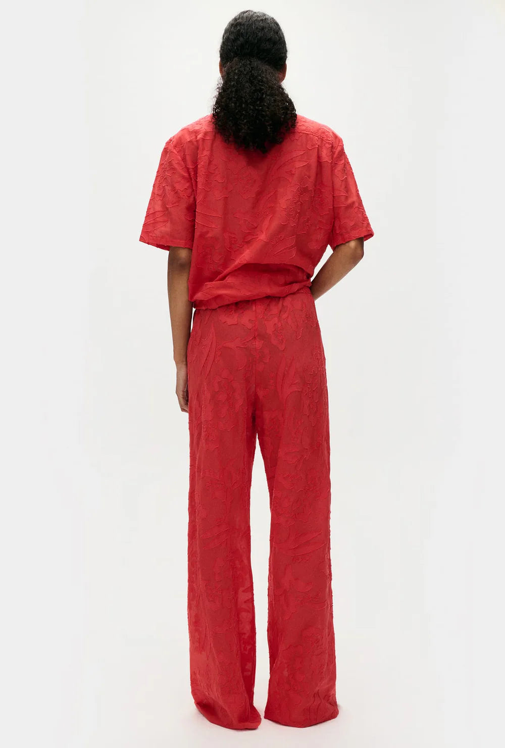 Clip Silk Short Sleeve Boyfriend Shirt - Geranium