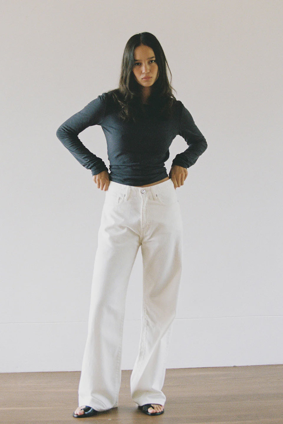 Olive Mid Slouchy Wide Jean - Bone