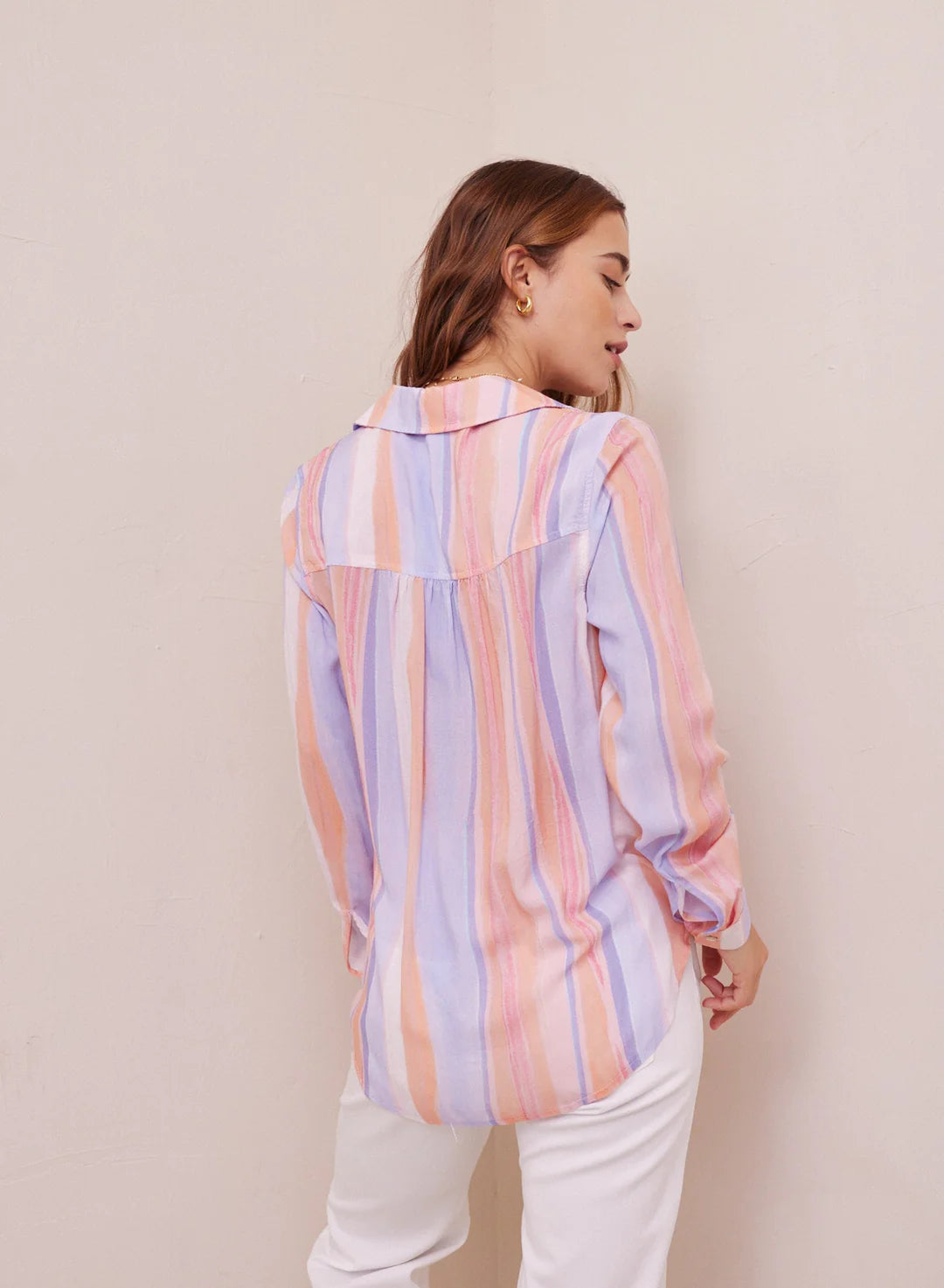 Rounded Hem Button Down - Paloma Stripes