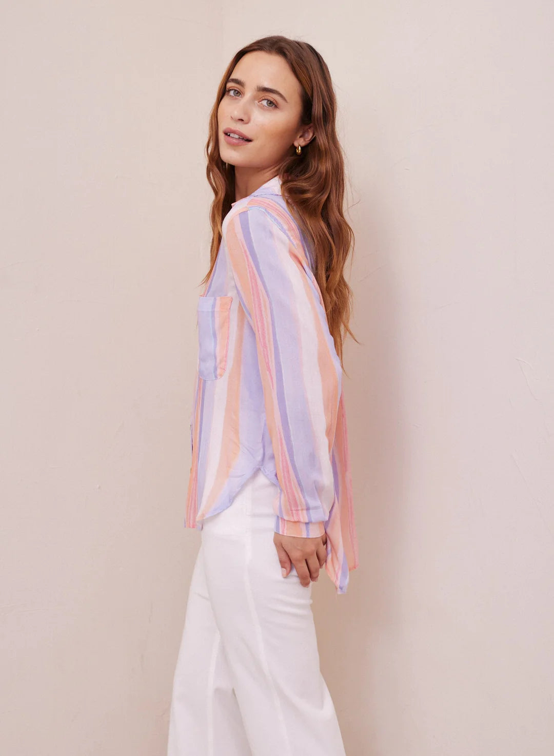 Rounded Hem Button Down - Paloma Stripes
