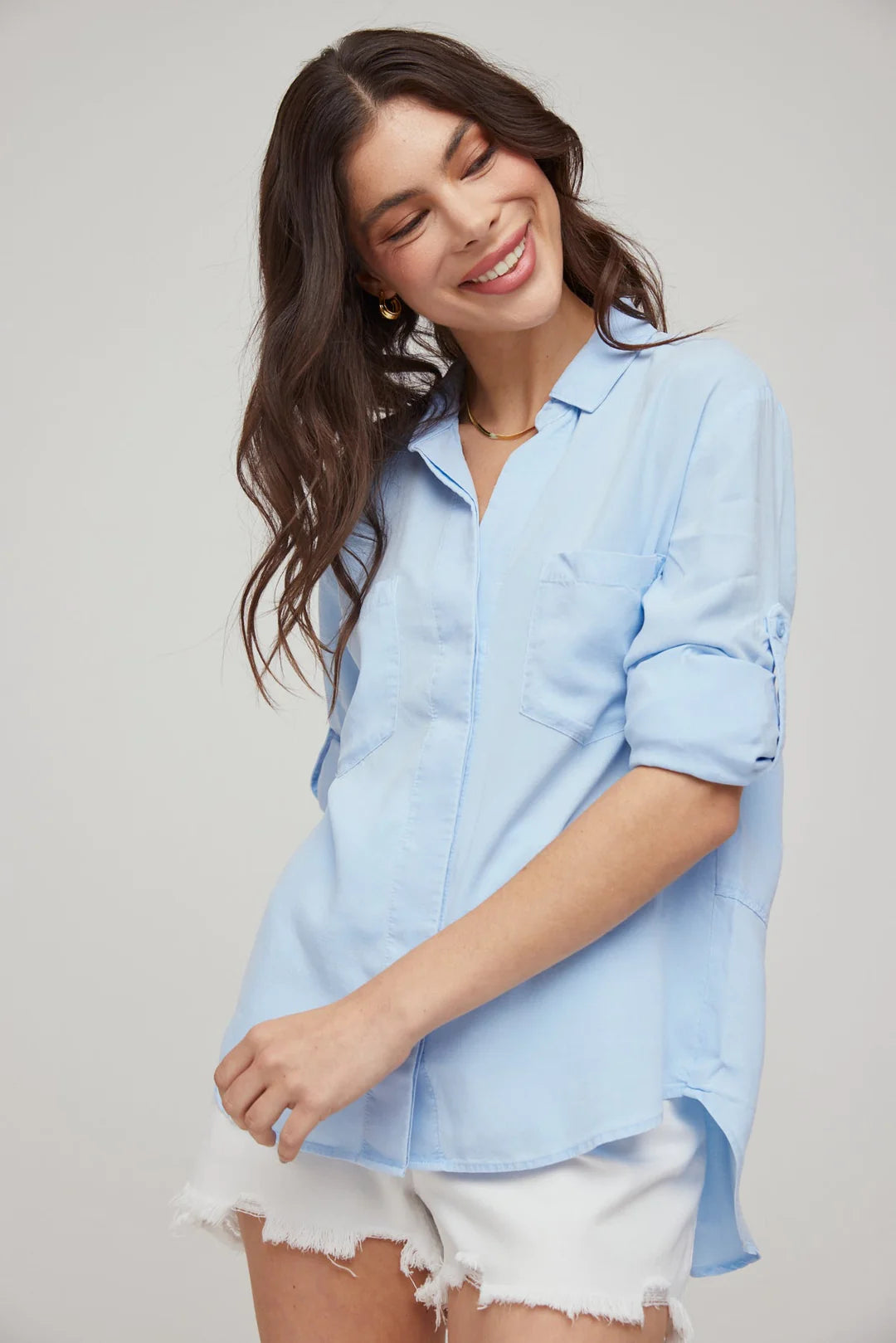 Split Back Button Down Blue Oasis