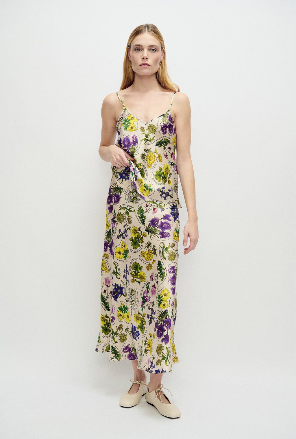 Long Bias Cut Skirt - Endangered Flowers