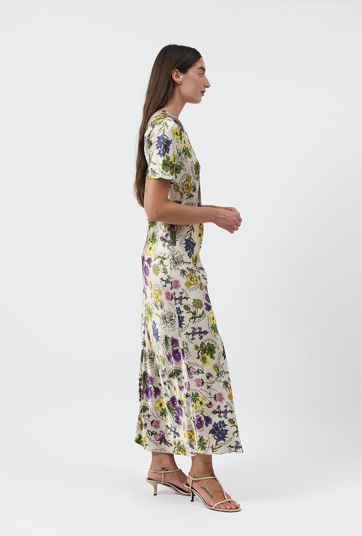 Short Sleeve Bias Cut Dress - Endangered Flowers
