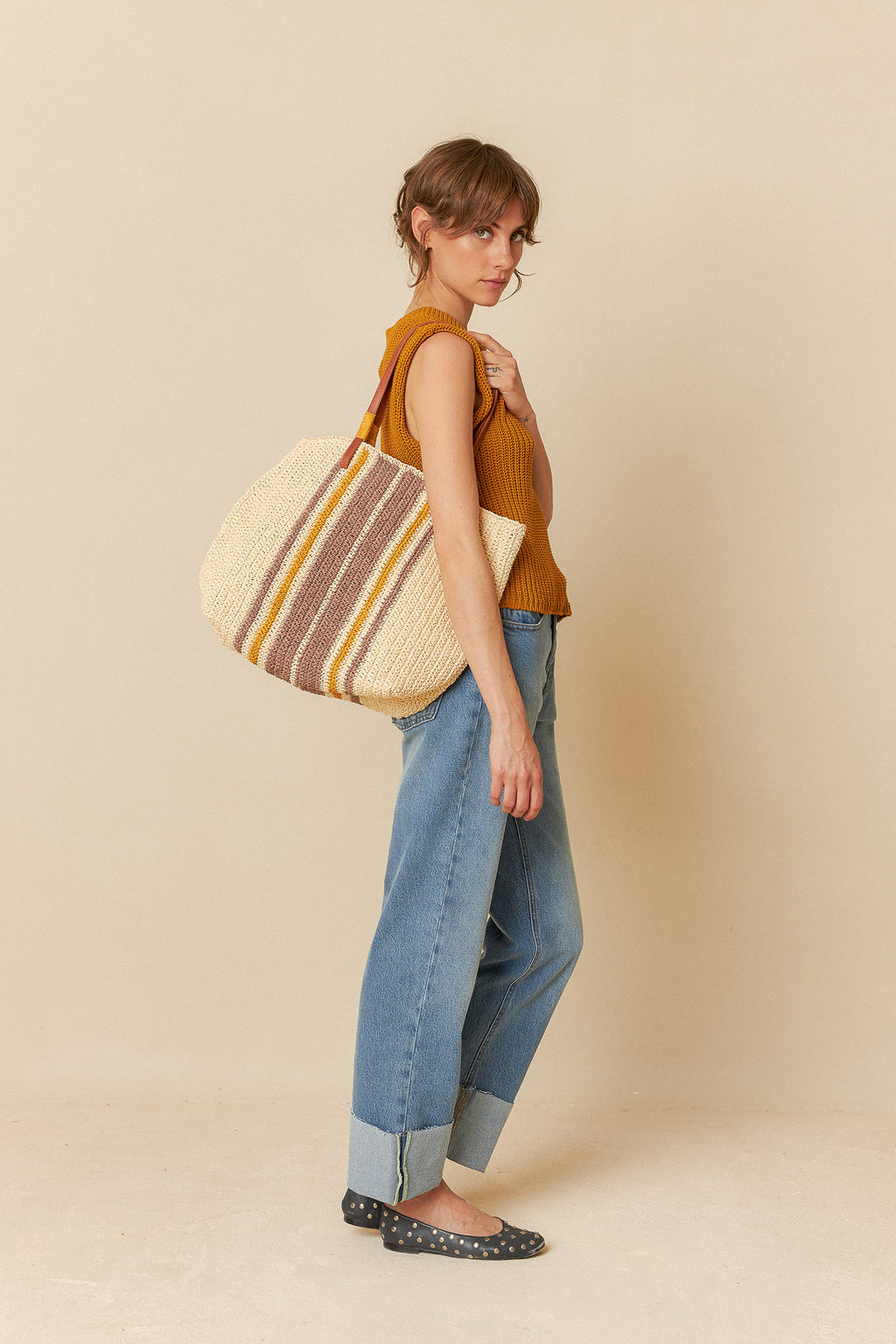 Tri Colour Raffia Bag