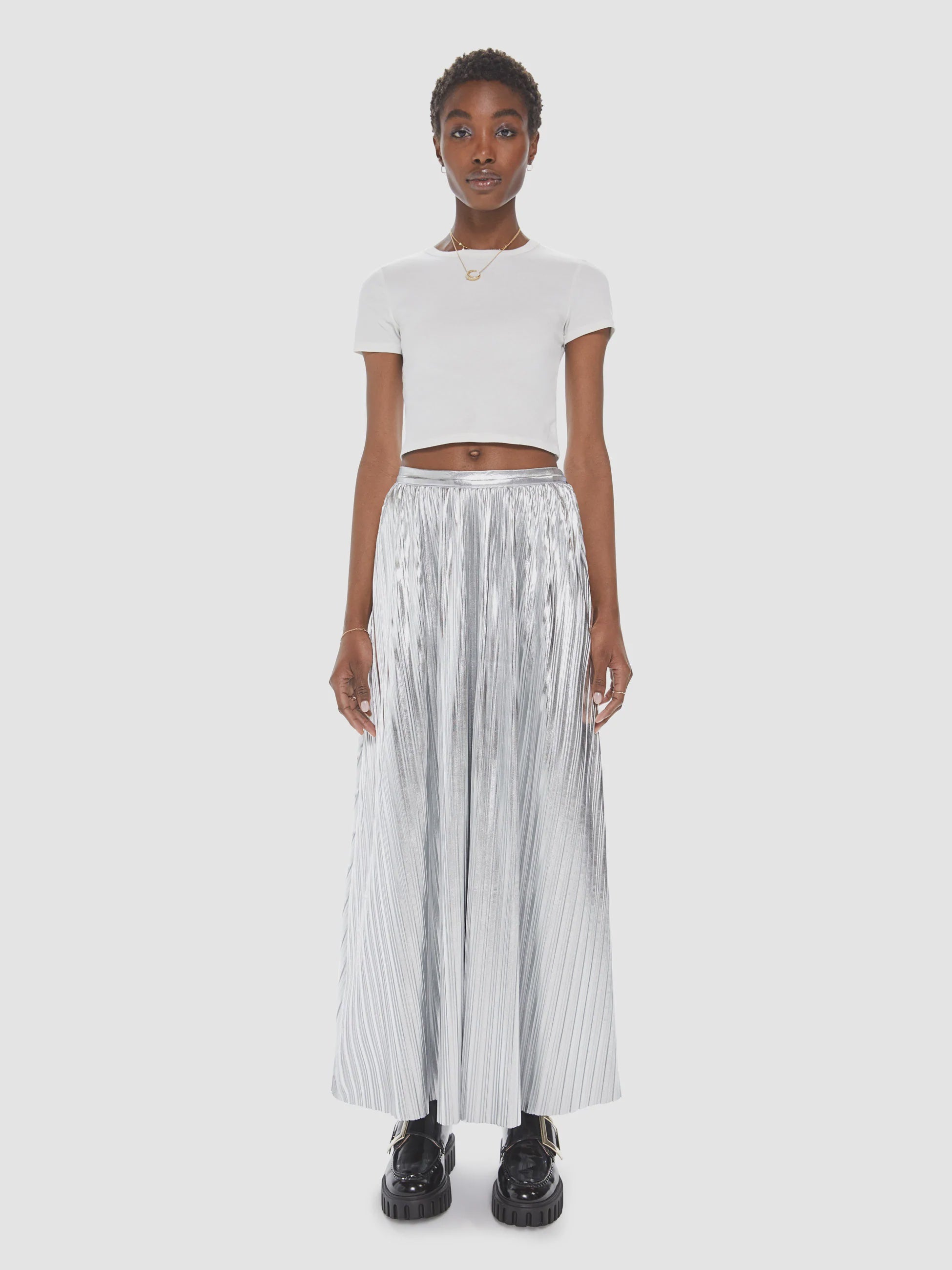 The Pleated Maxi Skirt - Silver Tongue