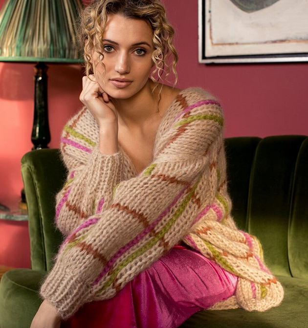 Cardigan Squares Sand/Fuschia/Green/Cognac