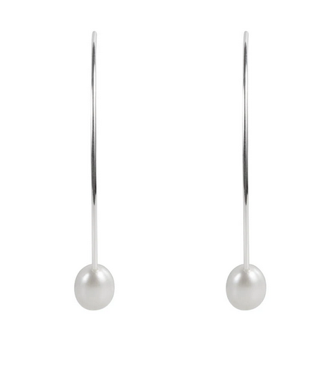 Pearl Curve Earrings/ Silver